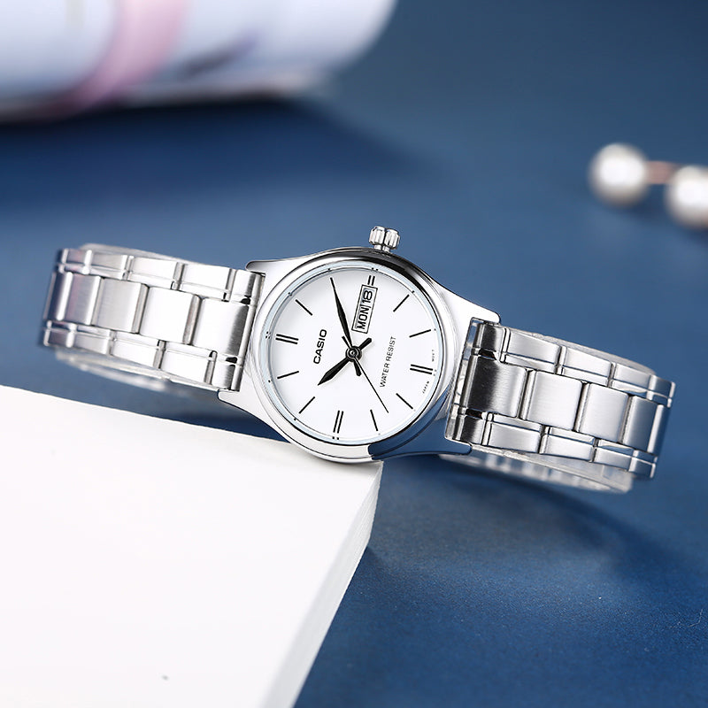 CASIO Steel Bracelet Water Resistant Quartz Waterproof White Analog LTP-V006D-7B2