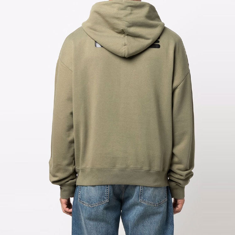 Men's Off-White FW21 Chest Logo Printing Drawstring Hood Long Sleeves Loose Fit Green OMBB037F21FLE0025510