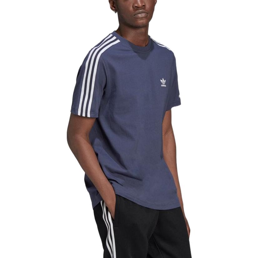 adidas originals Casual Alphabet Logo Stripe Solid Color Round Neck Short Sleeve Blue HC1990