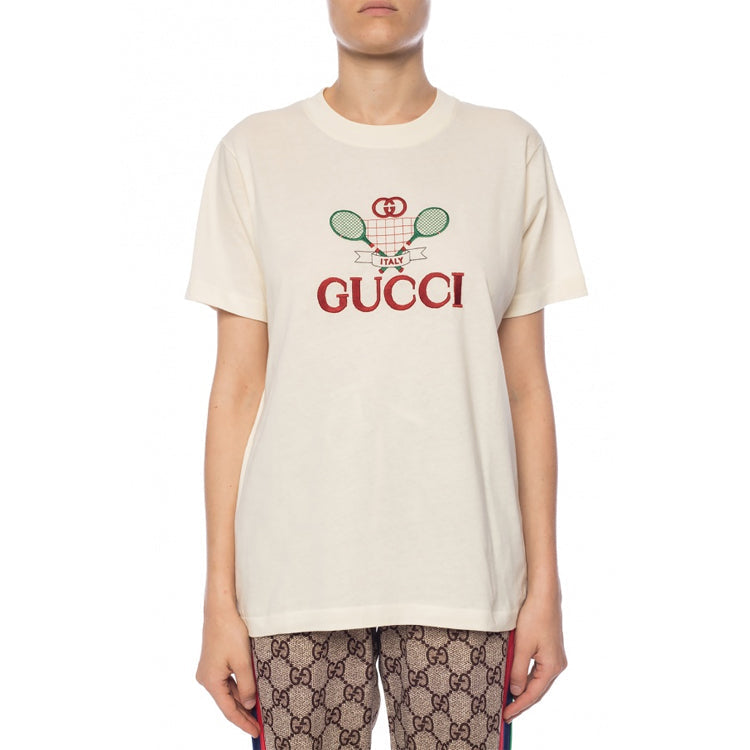 (WMNS) Gucci Tennis Printing Round Neck Casual Short Sleeve White 580762-XJBHP-7136