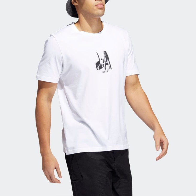 Men's adidas Alphabet Printing Golf Sports Short Sleeve Japanese Version White T-Shirt H59053