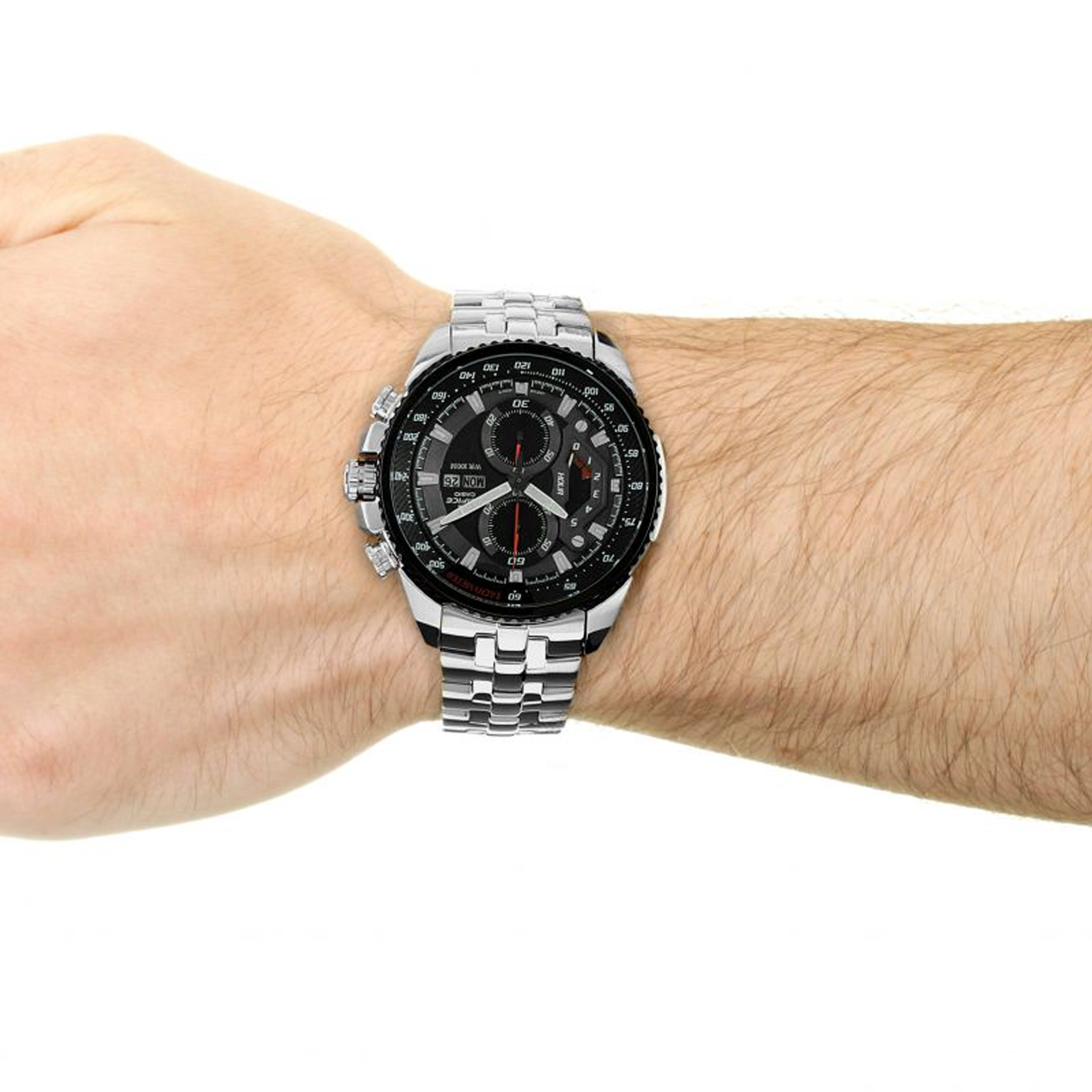 CASIO Waterproof EDIFICE Stainless Steel Strap Sports Quartz Mens Black Analog EF-558D-1A