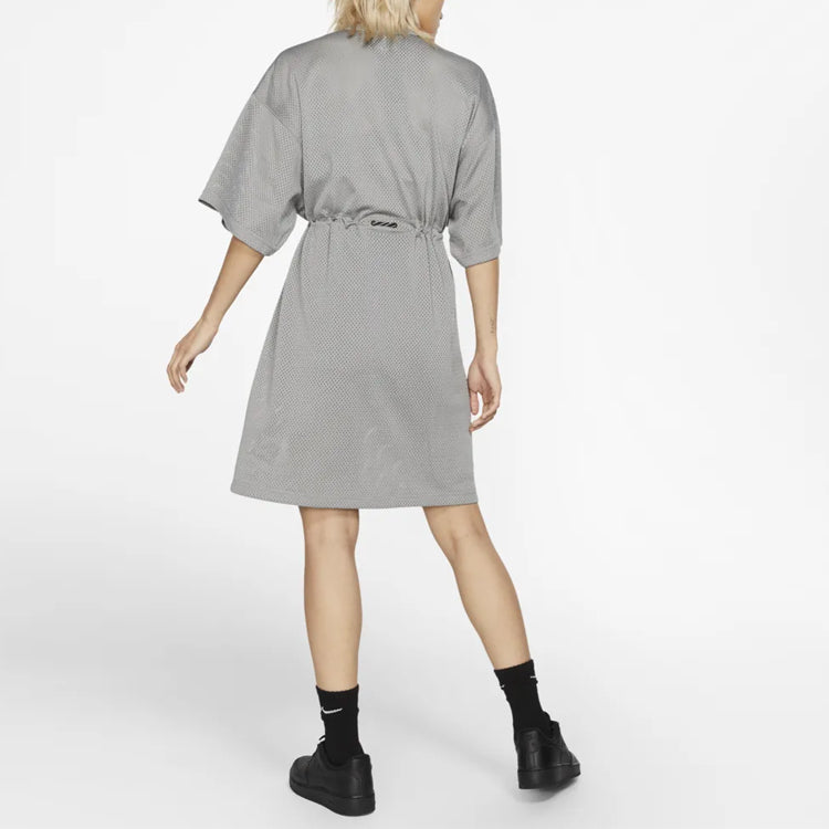 (WMNS) Nike Minimalistic Round Neck Mesh Tied Waist Dark Grey Dress CJ0177-002