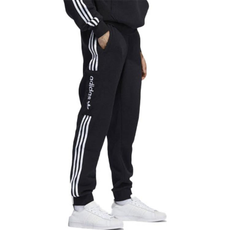 Men's adidas originals Alphabet Printing Stripe Athleisure Casual Sports Bundle Feet Autumn Black Pants H31238