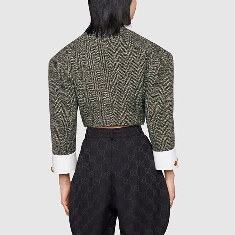 (WMNS) Gucci GG Check Tweed Jacket With Double G Buttons 'Grey Black' 674333-ZAHXT-1043
