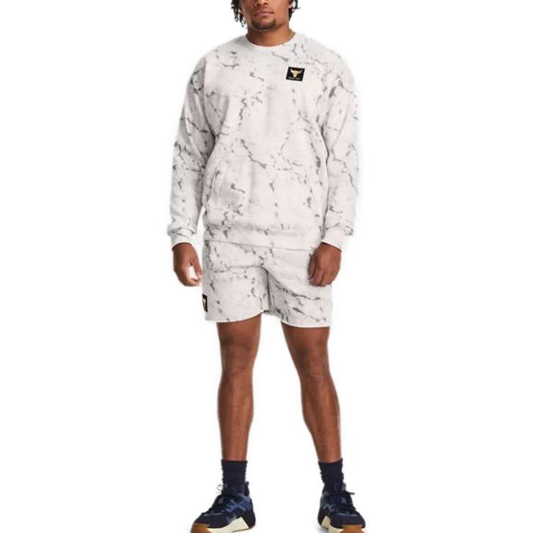Under Armour Project Rock Rival Fleece Crew Top 'White Black' 1380119-114