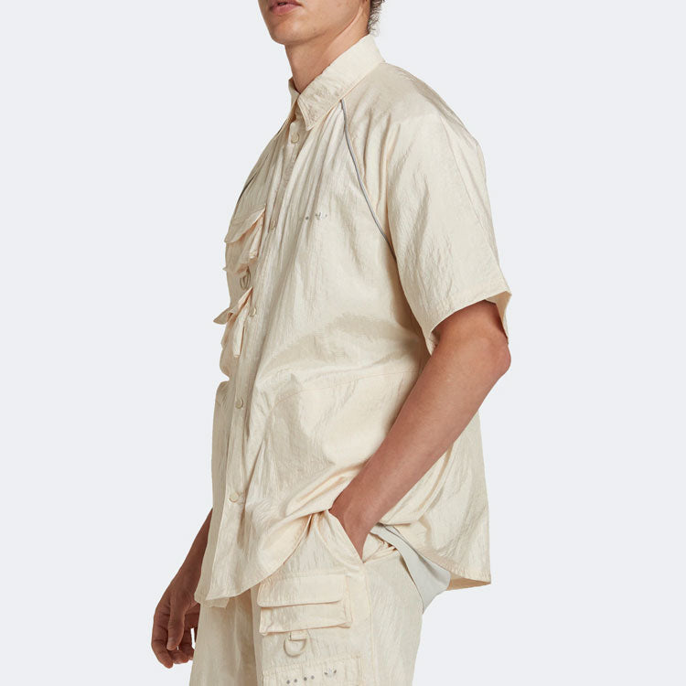 Men's adidas originals Solid Color Single Breasted Short Sleeve Beige Shirt HK2734