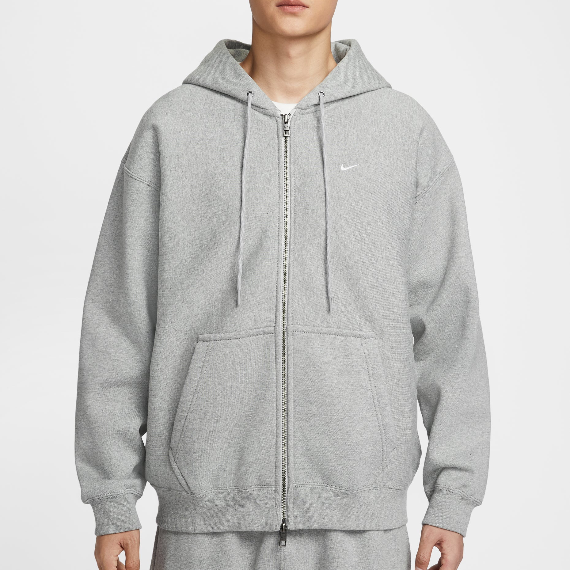 Nike Solo Swoosh Full-Zip Fleece Hoodie 'Dark Grey Heather Light Smoke Grey White' HV1085-063