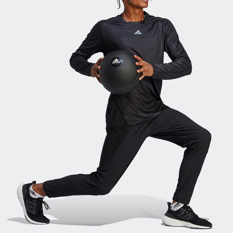 adidas Workout PU Print Long-Sleeve Top 'Black' HS7495