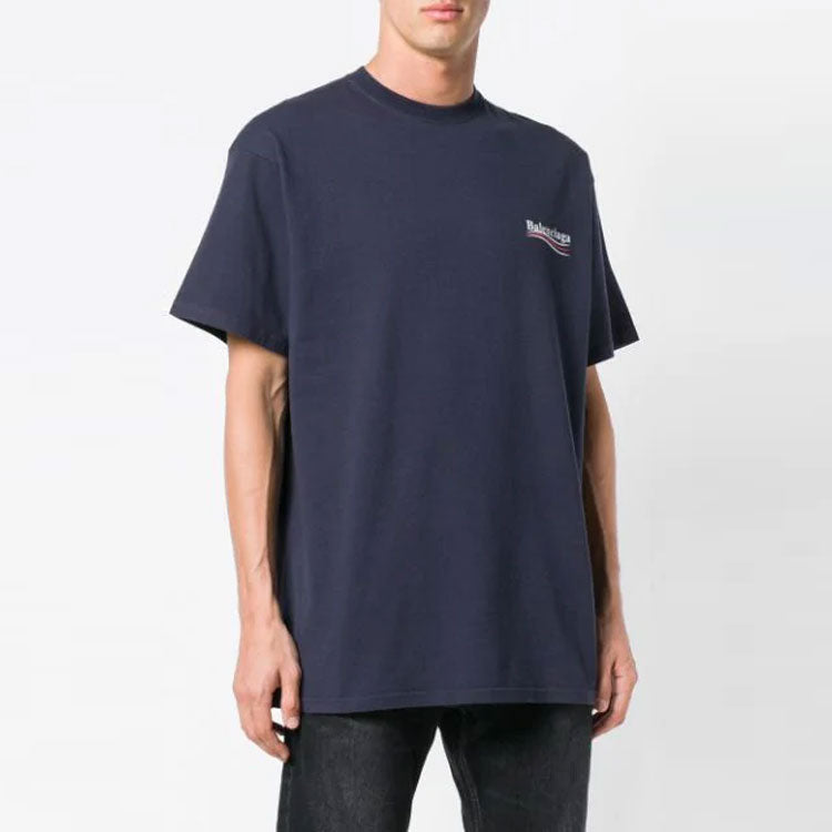 Balenciaga Logo Pattern Short Sleeve Unisex Navy Blue 556150TAV444128