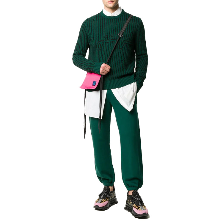 Men's Off-White logo Stripe Knit Green OMHE043E20KNI0015700