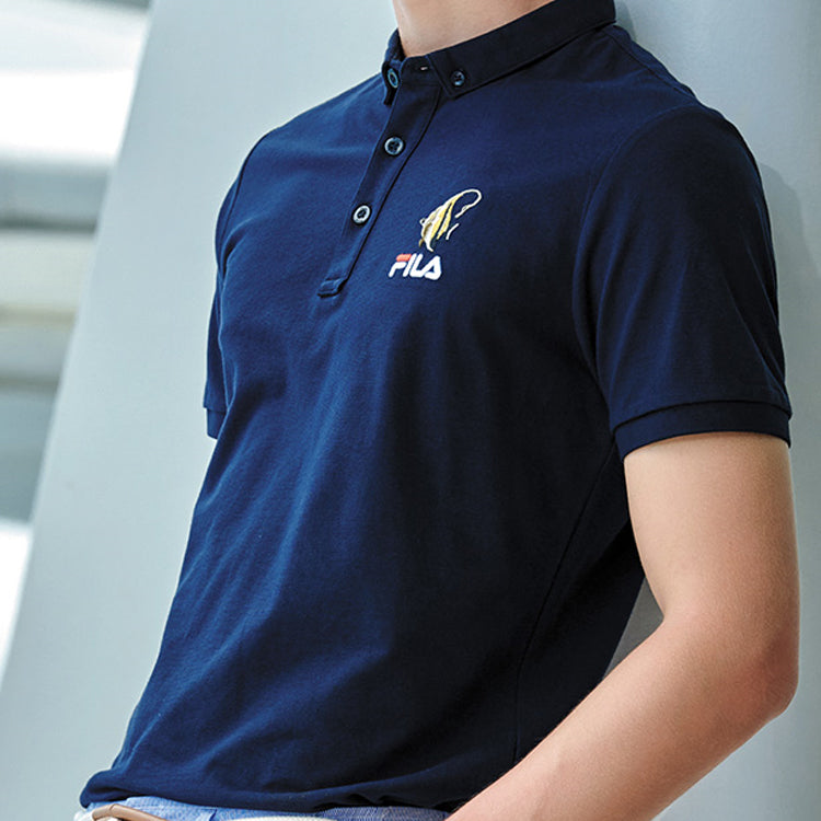 FILA Subject Embroidered Printing Short Sleeve Polo Shirt Blue F61M028116F-NV