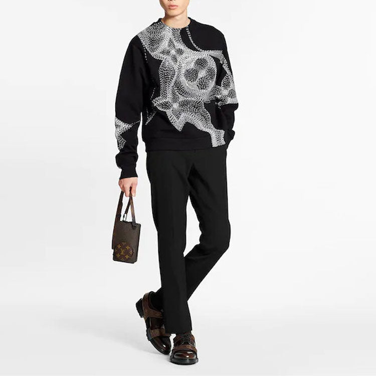 LOUIS VUITTON LV Floral Print Crew Neck Long Sleeve Sweater For Men Black 1A8A7F