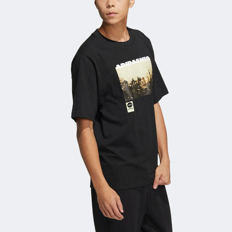 adidas neo M Sw Photo Tee Pattern Printing Athleisure Casual Sports Short Sleeve Couple Style Black HC9744