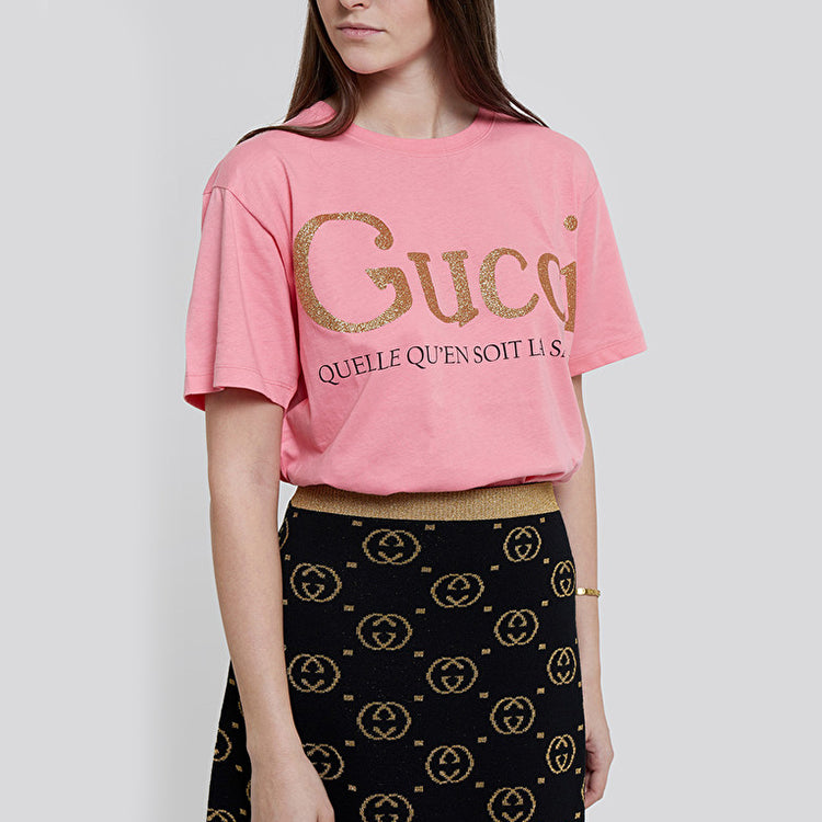 (WMNS) Gucci Bronzing Alphabet Short Sleeve Pink T-Shirt 615044-XJCLF-5351