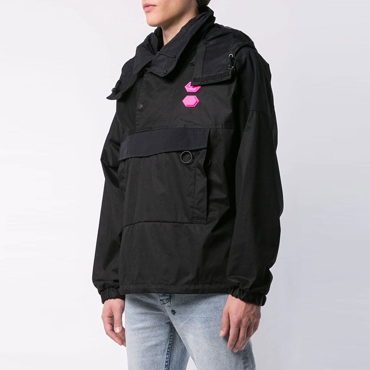 Men's Off-White Logo Pullover Hooded Jacket Loose Fit Black OMEA167R19C050211000