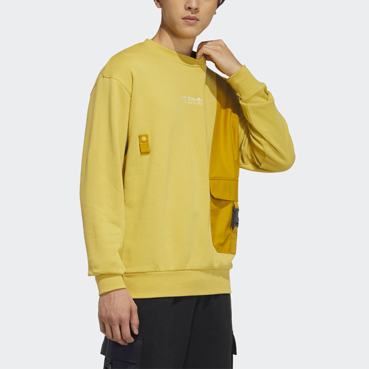 Men's adidas originals Contrasting Colors Big Pocket Splicing Knit Sports Round Neck Pullover Yellow HC0368