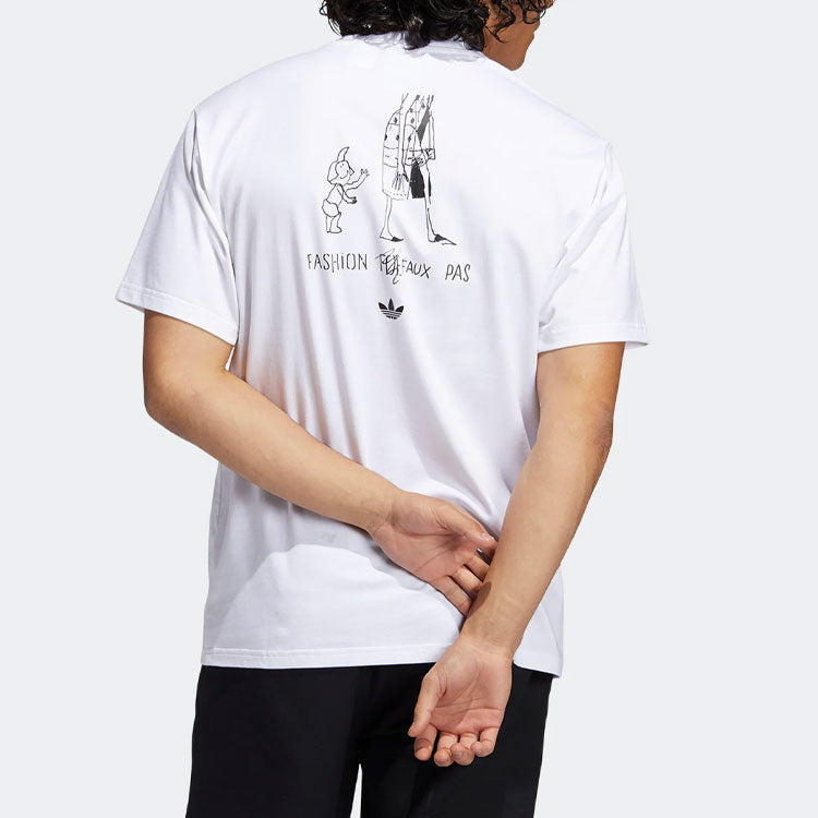 adidas originals Cartoon Pattern Printing Round Neck Short Sleeve White GL9974