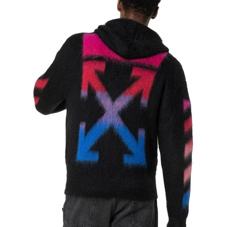 Men's Off-White Nylon Hooded Zipper Knit Black OMHA073E19B020241088