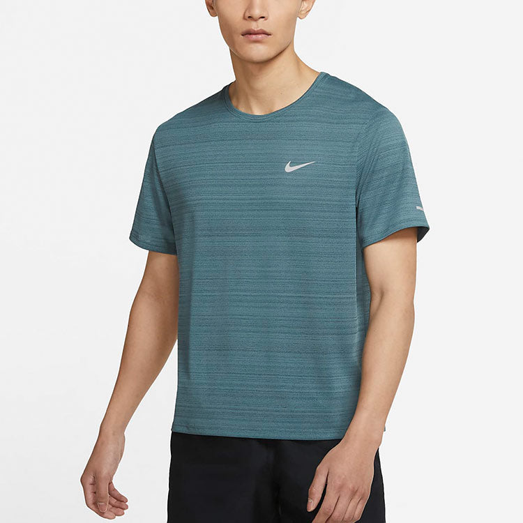 Nike M Nk Df Miler Top Ss Running Training Sports Short Sleeve Gray Green Graygreen CU5993-387