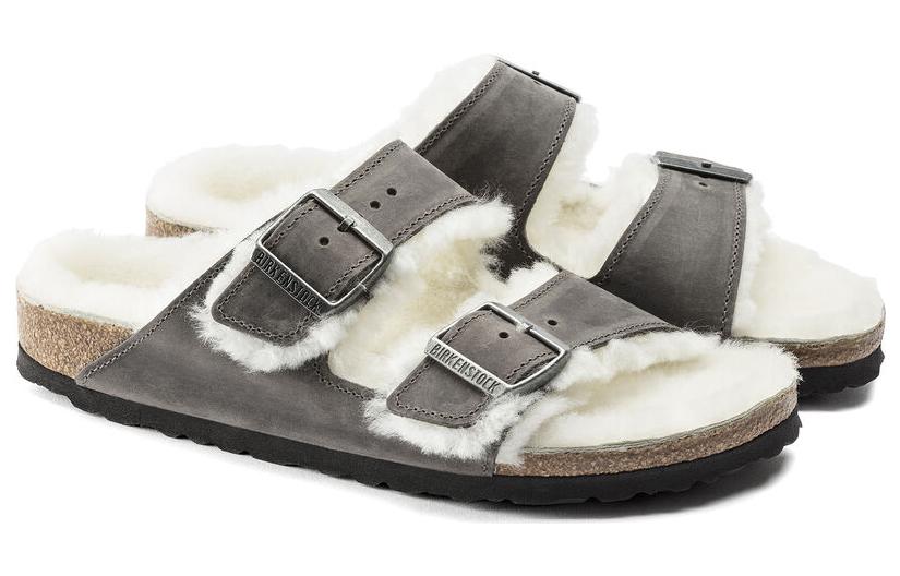 Birkenstock Arizona Shearling Waxy Leather Oiled 'Iron' 1021067