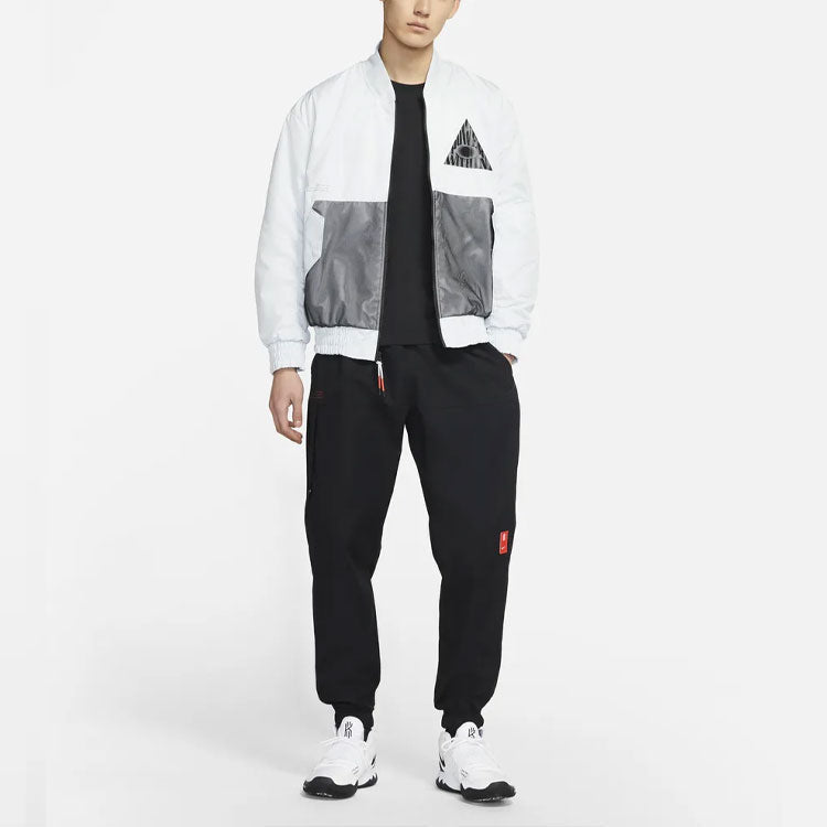 Men's Nike Kyrie Basketball Sports Mesh Patchwork Print Pattern Woven Baseball Padded White Gold Color Jacket CK6671-043
