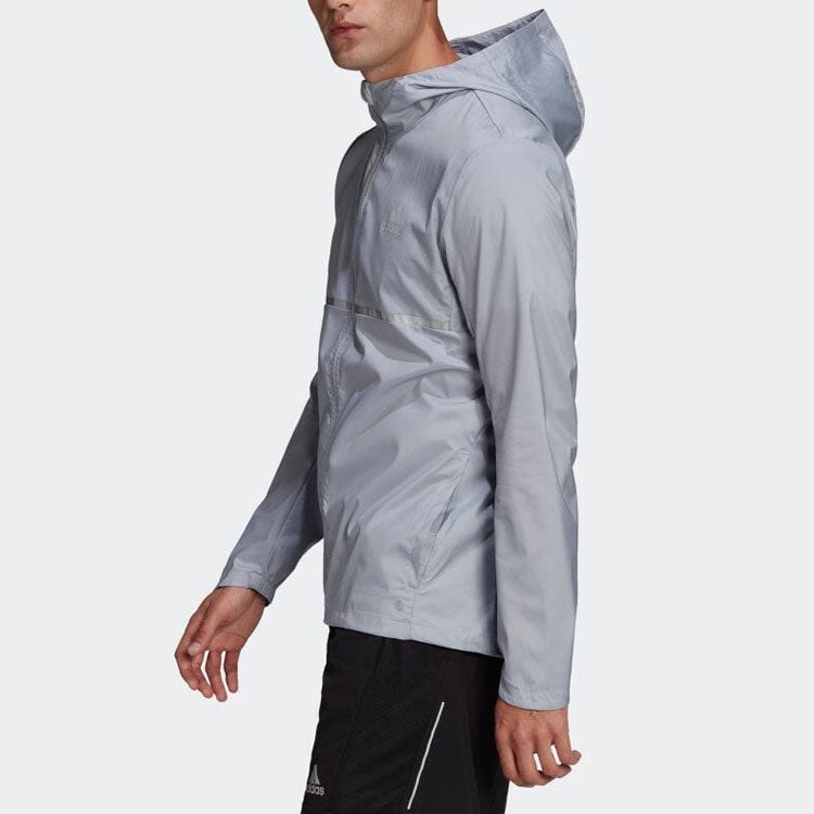 Men's adidas Logo Printing Solid Color Casual Hooded Jacket Japanese Version Gray HB7428