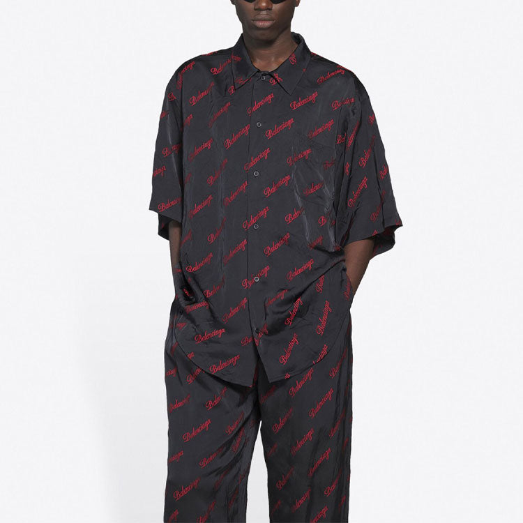Balenciaga Minimal Short Sleeve Shirt 'Black Red' 658841TKO521076