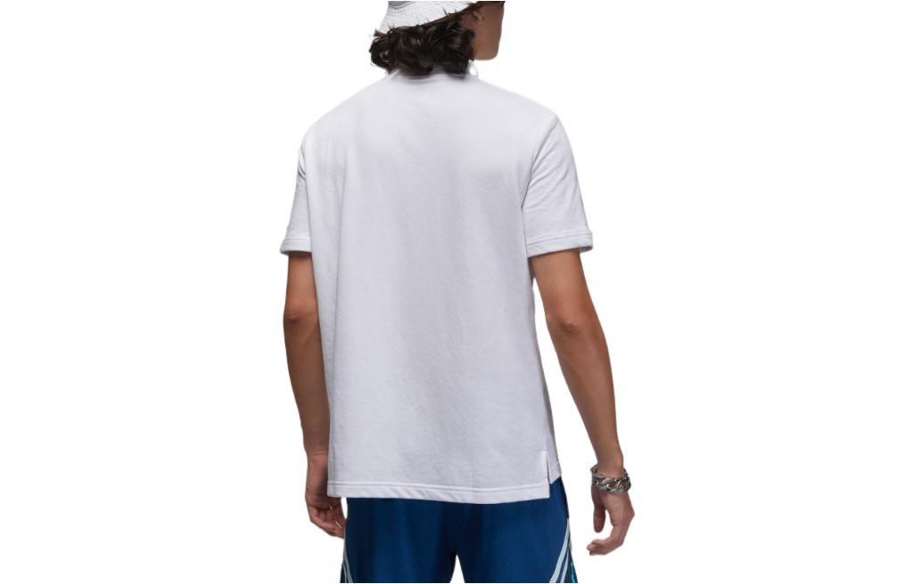 Air Jordan Solid Color Lapel Button Brand Multi-Color Embroidered Short Sleeve T-Shirt Men's White DX6299-100