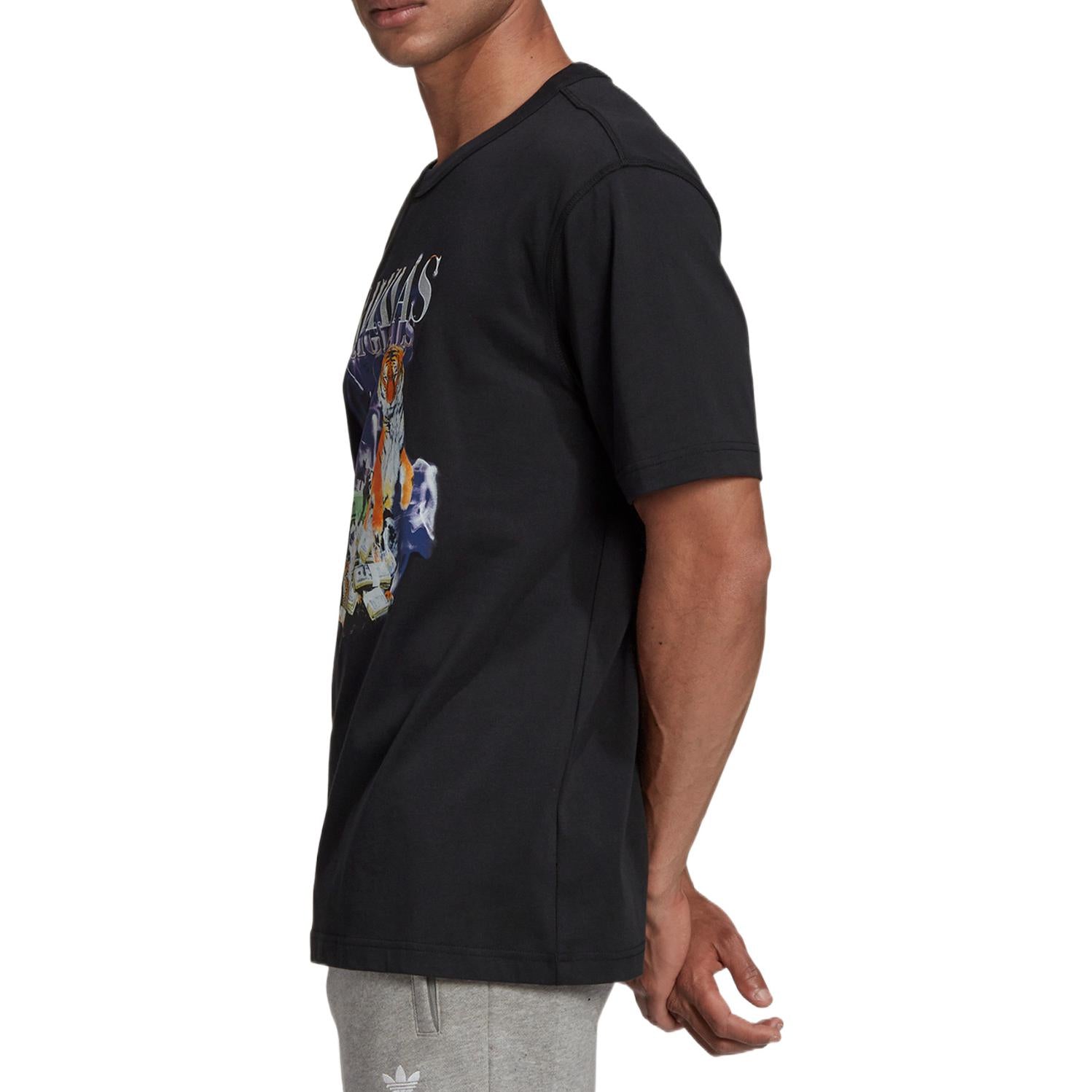 Men's adidas originals TIGER Pattern Printing Round Neck Pullover Short Sleeve Black T-Shirt GD9325