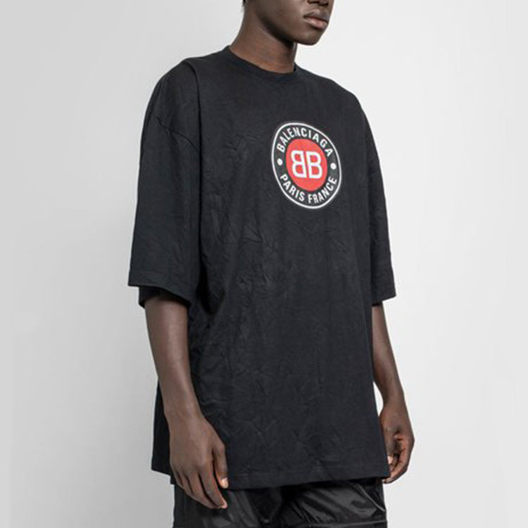 Men's Balenciaga Circular BB Alphabet Logo Short Sleeve Black 641614TJV761000