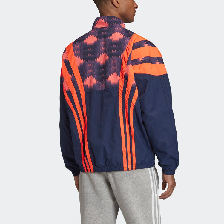 adidas originals Colorblock Pattern Printing Loose Zipper Jacket Navy Blue FM3415