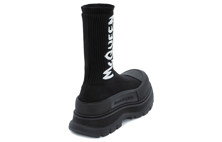 Alexander McQueen Graffiti Knit Tread Slick Boots 'Black White' 705671W4TV11070
