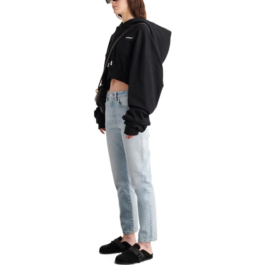 (WMNS) Off-White Embroidered-Logo Cropped Hoodie 'Black' OWBB050C99JER0011001