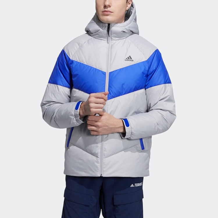 Men's adidas Outdoor Sports Colorblock Hooded With Down Feather Gray Jacket H20791