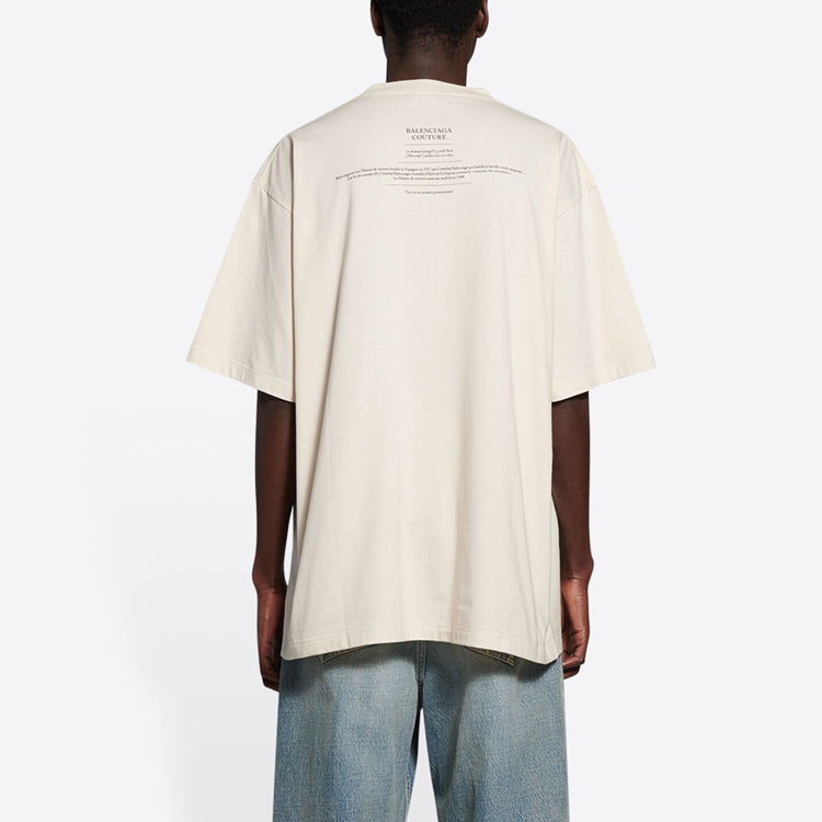 Men's Balenciaga FW21 Alphabet Printing Short Sleeve Beige 651795TJV909054