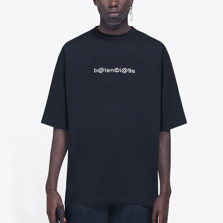 Men's Balenciaga Symbolic Round Neck Alphabet Printing Short Sleeve Black 620969TIV501070
