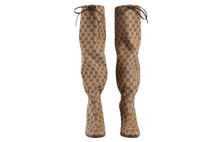 (WMNS) Gucci Lisa GG Canvas Mid-Heel Boots 'Beige Ebony' 551149-KY9V0-9770