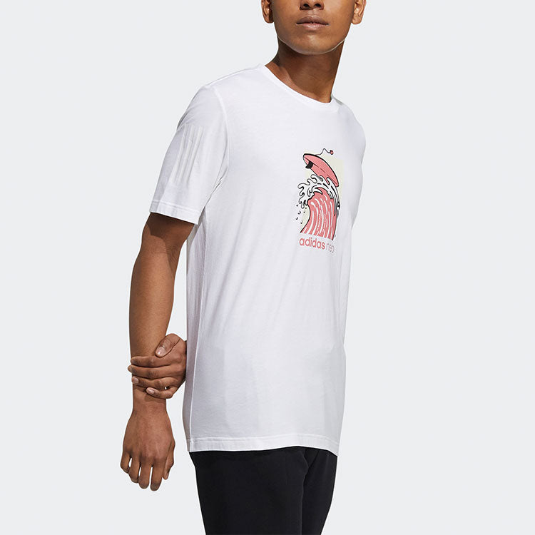 adidas neo M Fav Eh Tee 1 Surf Printing Sports Round Neck Short Sleeve White GS2581