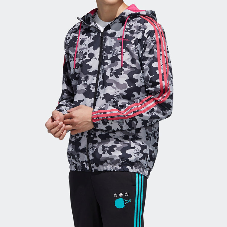adidas neo M Radio W WB Camouflage hooded Sports Jacket Black FU3597