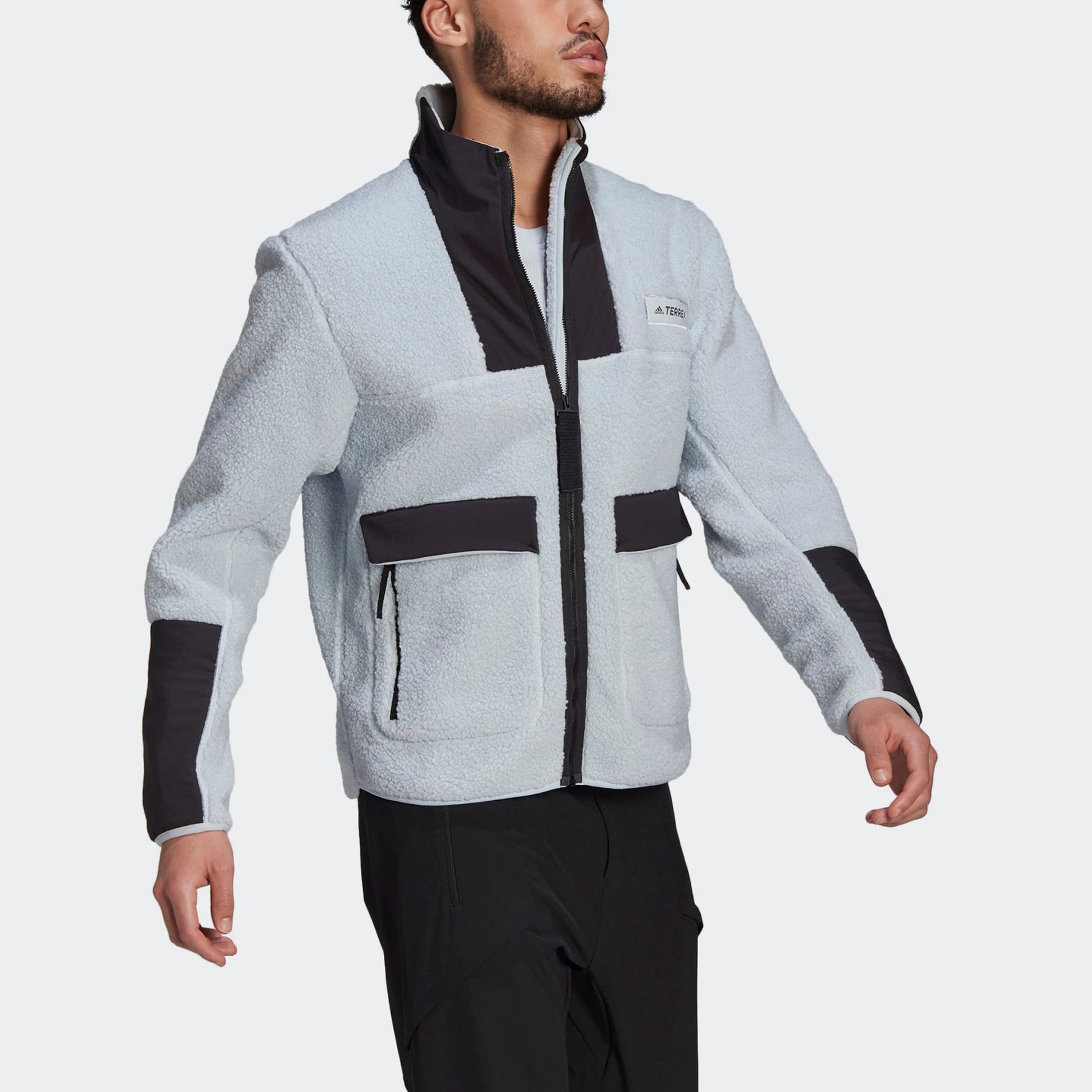 adidas Terrex Outdoor logo Sports Fleece Stand Collar Jacket Light Blue GI7381