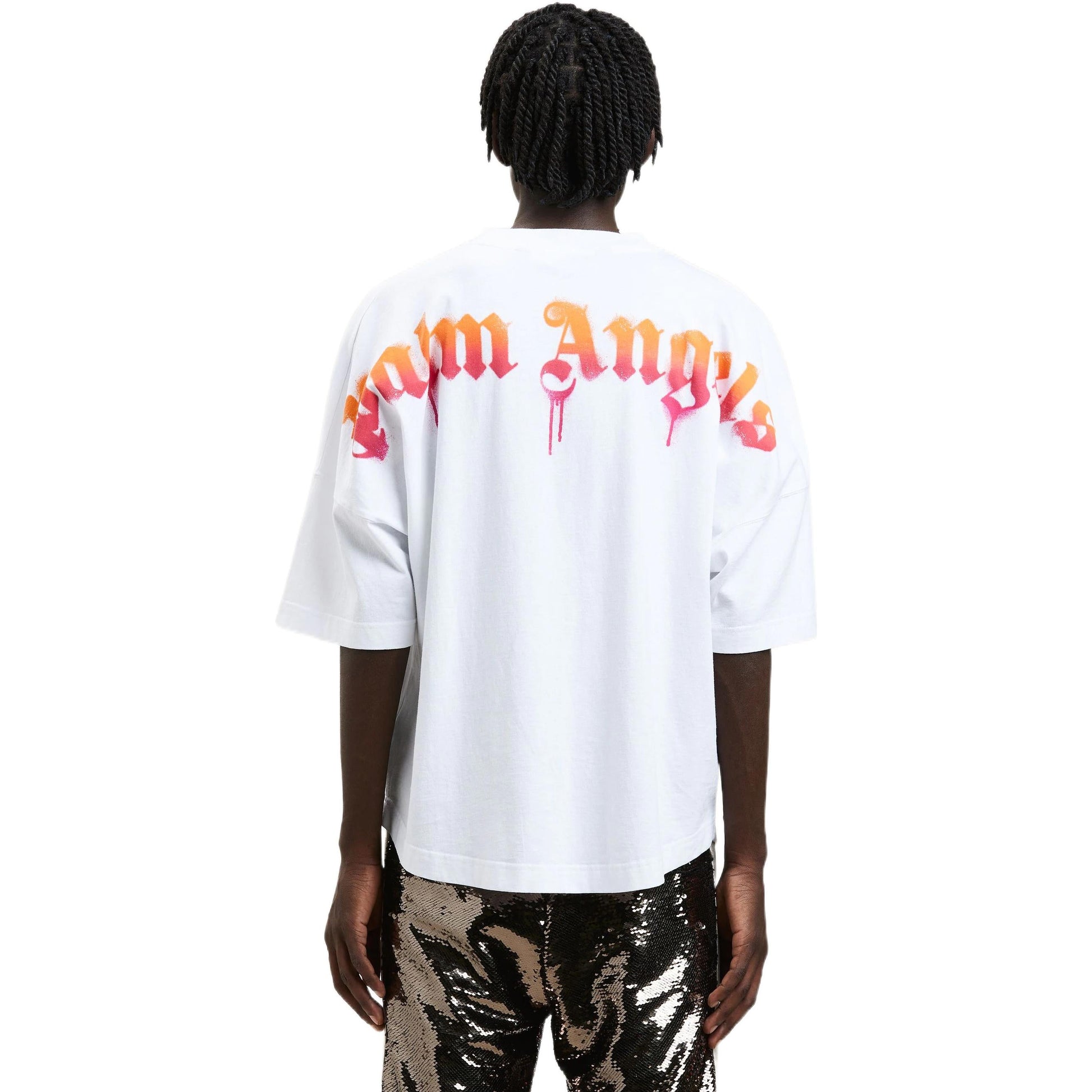 Palm Angels FW22 Sprayed Palm Logo Over Tee 'White Fuchsia' PMAA002F22JER0040132