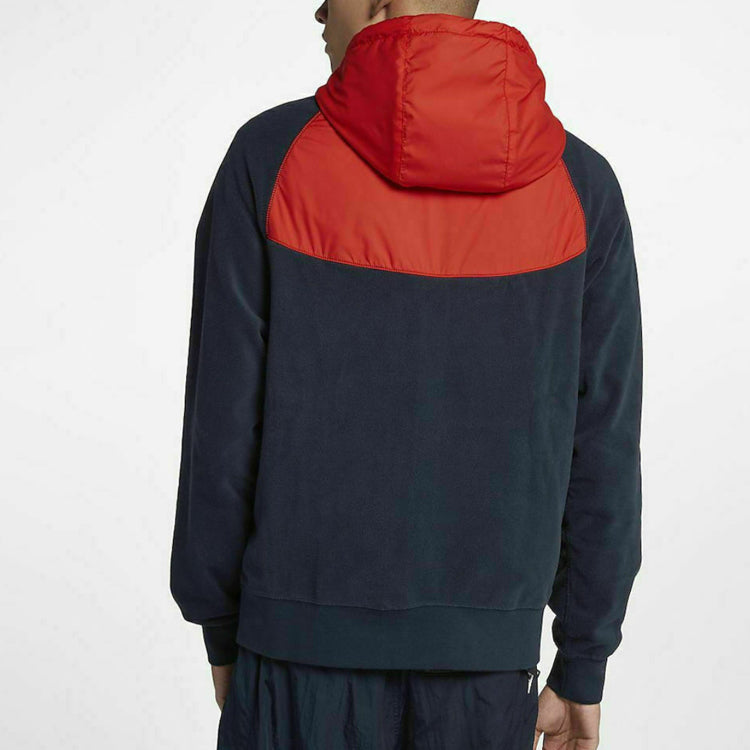 Nike hooded Fleece Lined Sports Jacket Red Blue 929114-451