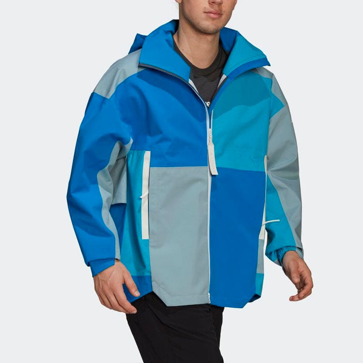 adidas originals Contrast Color Stitching Zipper Hooded Jacket Blue H65694
