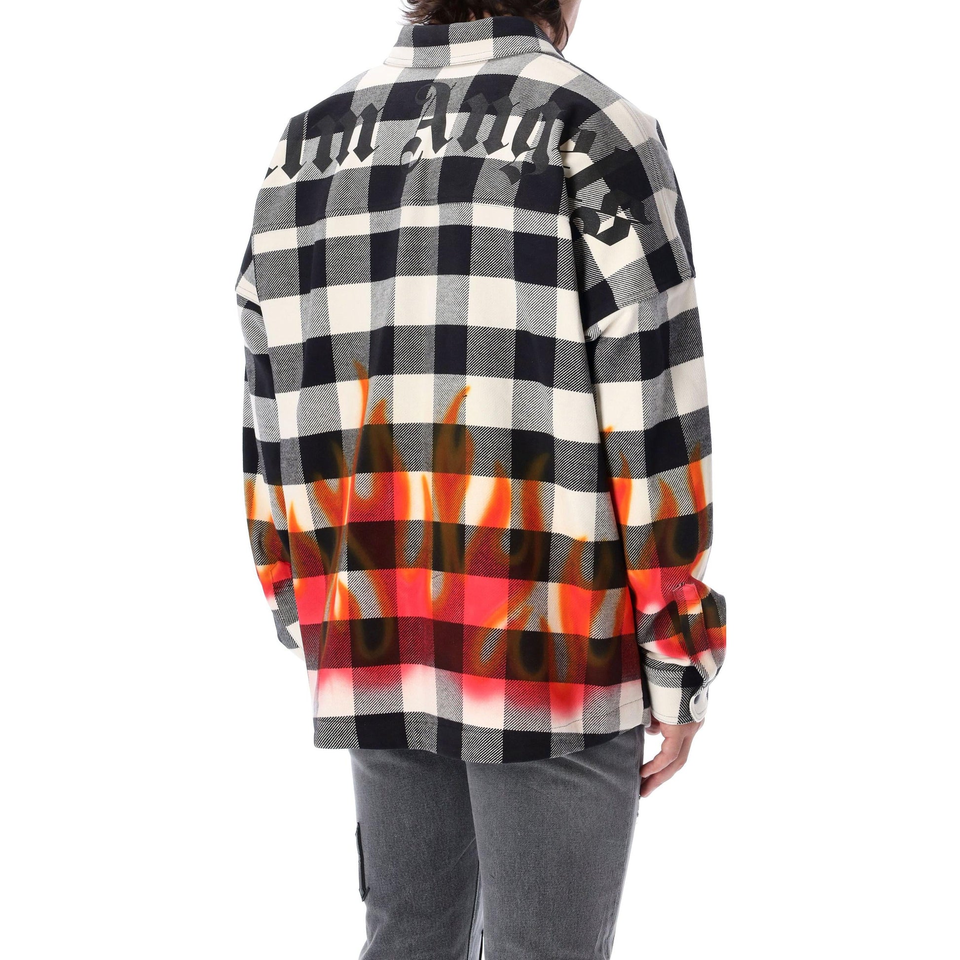 Palm Angels FW22 Burning Logo Overshirt 'Black Red' PMGA024F22FAB0021025