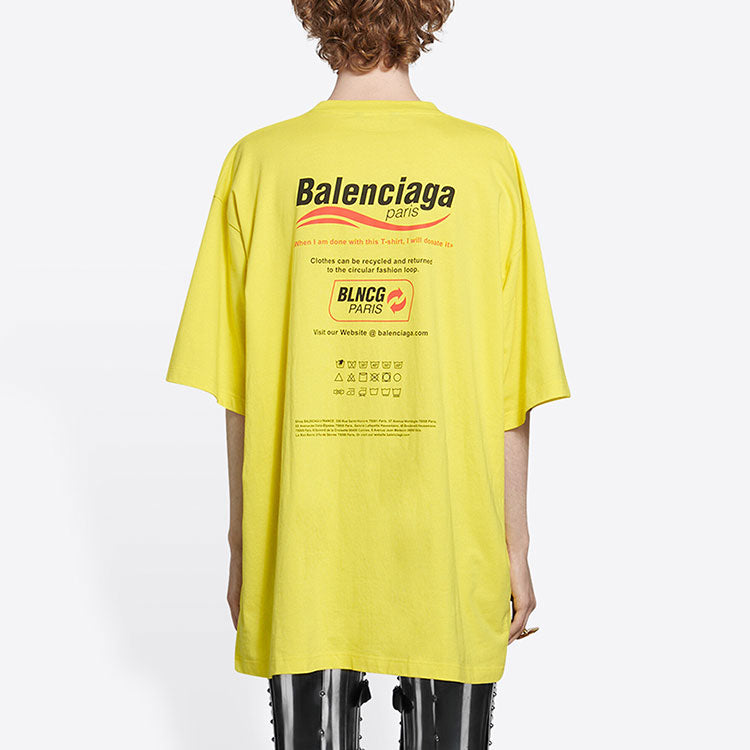 Men's Balenciaga Dry Cleaning Boxy Logo Printing Loose Short Sleeve Yellow 651795TKVF87175
