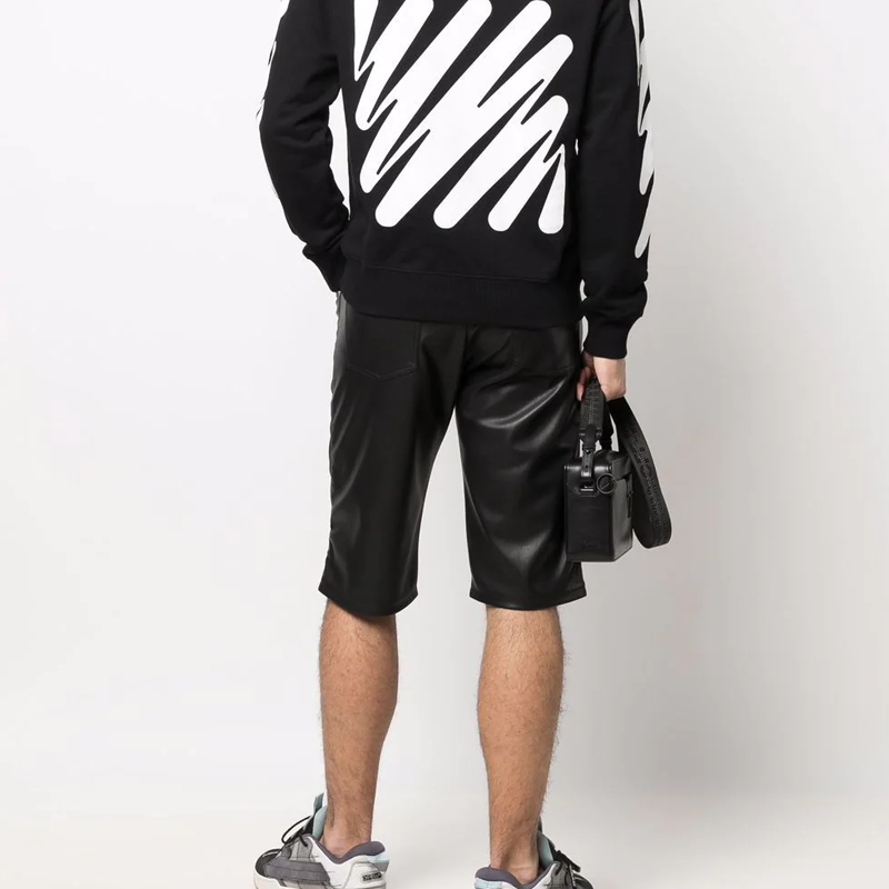 Men's Off-White Solid Color Pattern Printing Black OMBB097S22FLE0091001