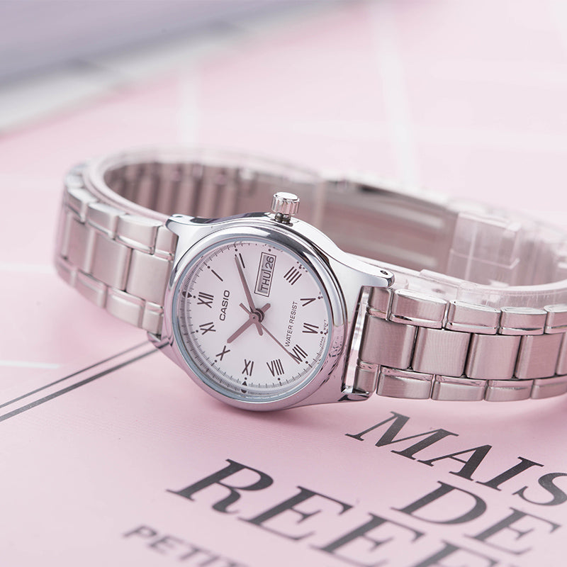 Casio Retro Analog Watch 'White Silver' LTP-V006D-7B