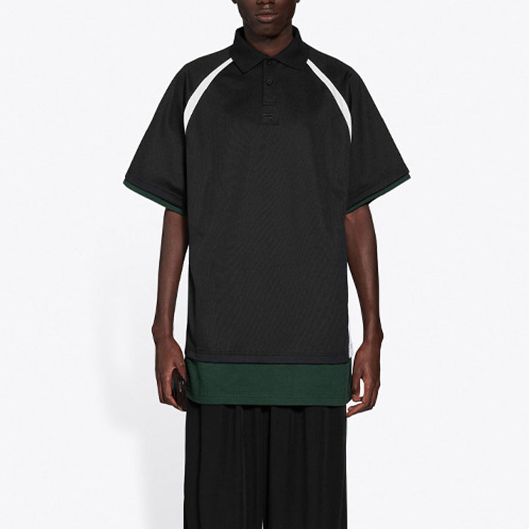 Men's Balenciaga FW21 Casual Double Layer Sports Short Sleeve Polo Shirt Black 661507TKVA51042