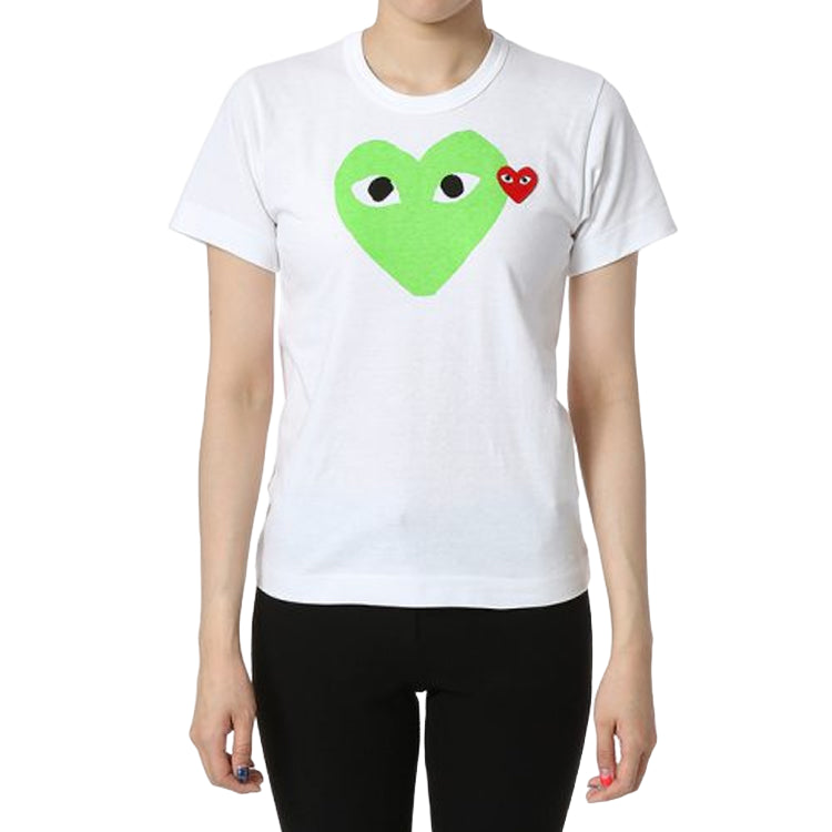 (WMNS) COMME des GARCONS PLAY FW25 Heart T-Shirt 'White Green' AZ-T105-051-3